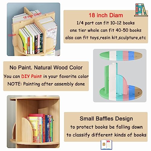 Gdrasuya10 360° Rotating 2-Tier Stackable Bookshelf Organizer in Natural Wood Gdrasuya10