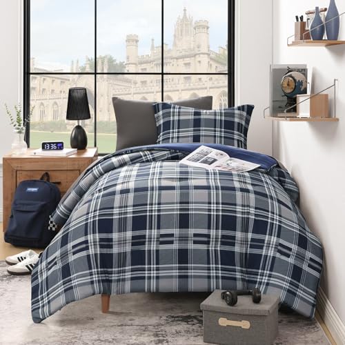 MaiRêve Navy Blue Twin XL Comforter Set, Twin XL Bedding Sets for Boys Girls 5 Pieces for Dorm Farmhouse All Season Lightweight &Comfy with Fitted Sheet, Flat Sheet (Navy Blue, Twin XL, 66"x90") MaiRêve