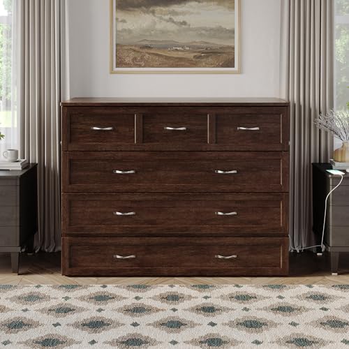 AFI, Northfield Murphy Bed Chest Full with 6" Mattress, Storage Drawer & Built-in USB Charger, Burnt Amber AFI