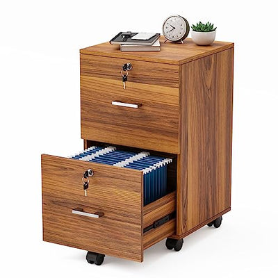 VINGLI 2-Drawer Rolling File Cabinet with Lock, Wood Mobile Filing Cabinet for Hanging Letter Size Filings Under Desk File Cabinet for Home Office,