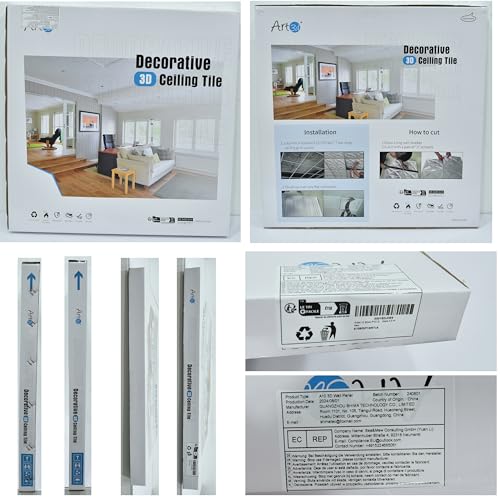 Art3d Drop Ceiling Tiles 24x24 in White (12-Pack, 48 Sq.ft), Wainscoting Panels Glue Up 2x2 Art3d