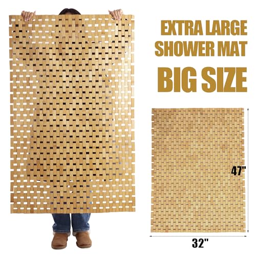 HOMBYS 47x32 Extra Large 100% Bamboo Shower Mat for Shower Stall Tub, Non Slip Bath Mat Bathroom Accessories, Large Mats for Shower and Bathroom, Quick Drying HOMBYS