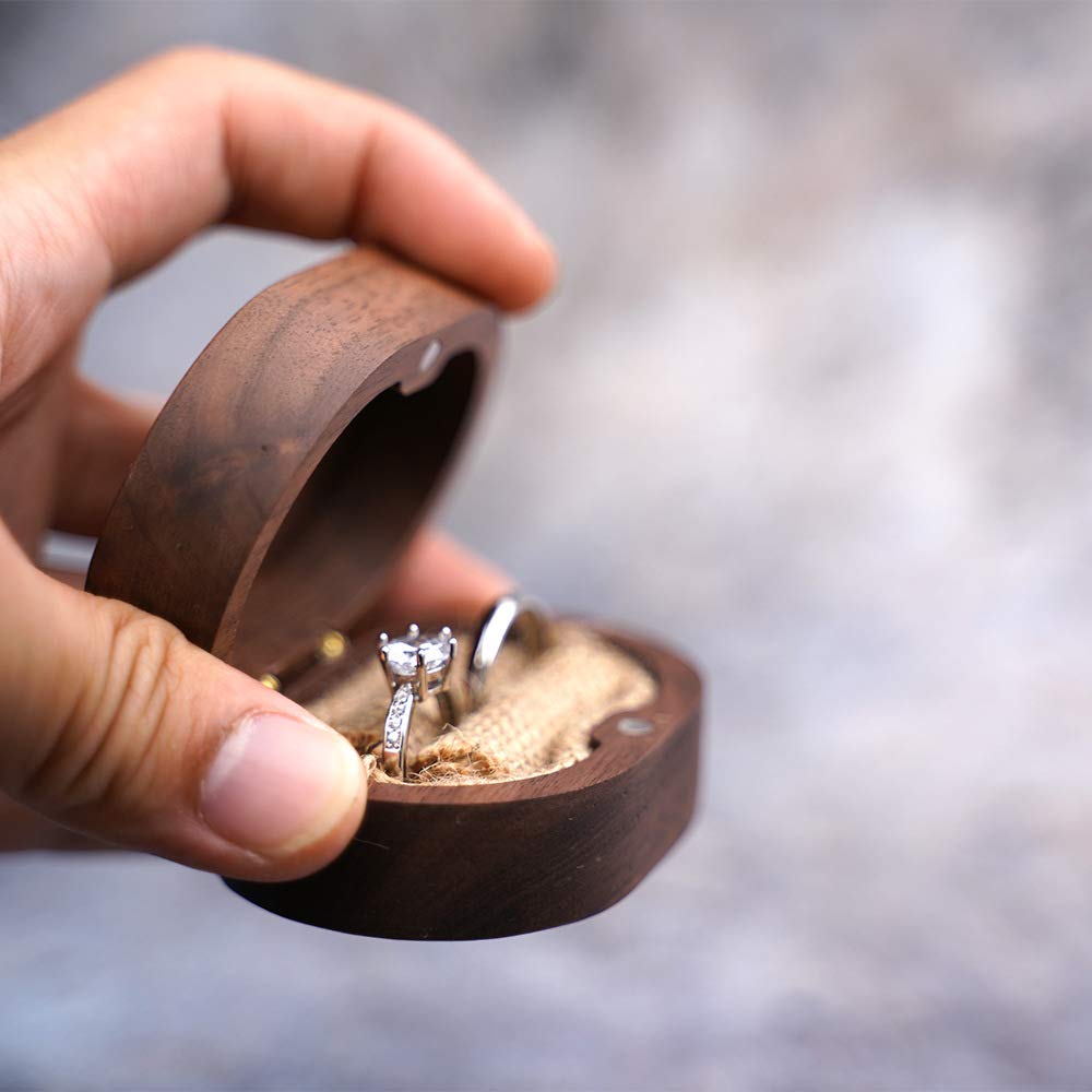 molchagar Wedding Ring Box, Wood Ring box for Proposal, Rustic Mr & Mrs Carve Engagement Ring Holder Gift for Wedding Ceremony molchagar