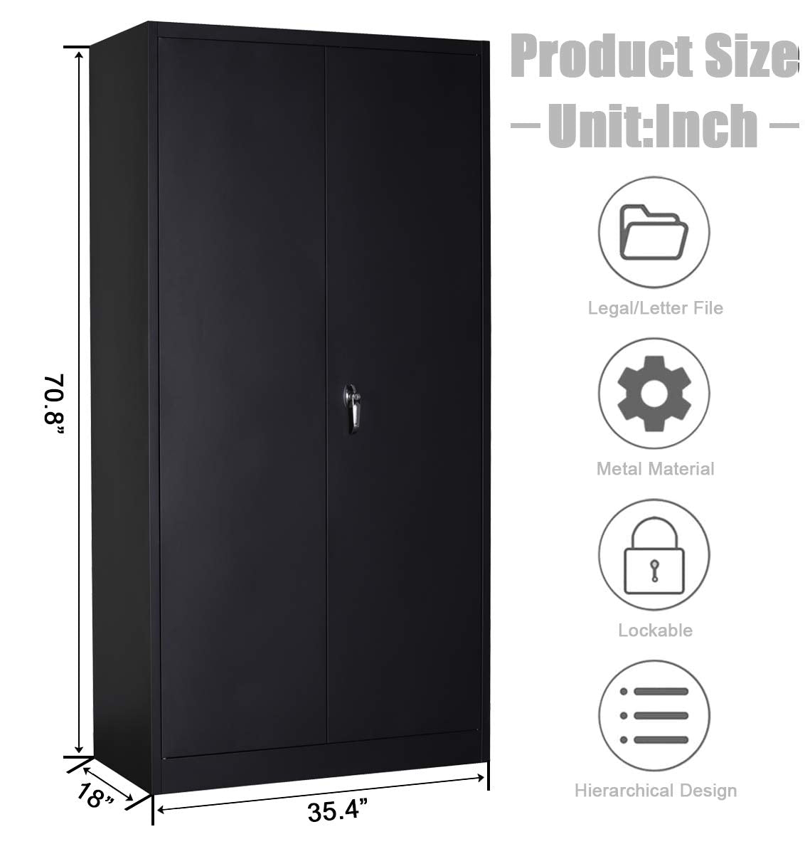 GREATMEET Locking Metal Storage Cabinet,Steel Storage Cabinet with 4 Adjustable Shelves and 2 Doors for Home Office,Lockable Garage Cabinet for Utility Room 18" D x 36" W x 72" H GREATMEET