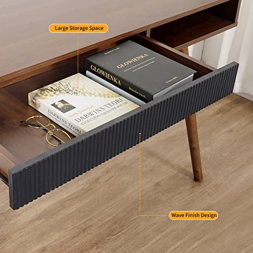 Artswish Mid Century Modern Office Desk with Drawer - Simple Writing Desk for Home Office, Walnut Artswish