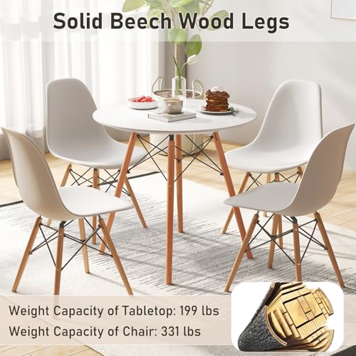 Tangkula Round Dining Table Set for 4, Modern Circle Kitchen Table & 4 Chairs with Ergonomic Seats and Solid Wood Legs, 5-Piece Dining Room Set for Small Spaces, Kitchen, Living Room Tangkula