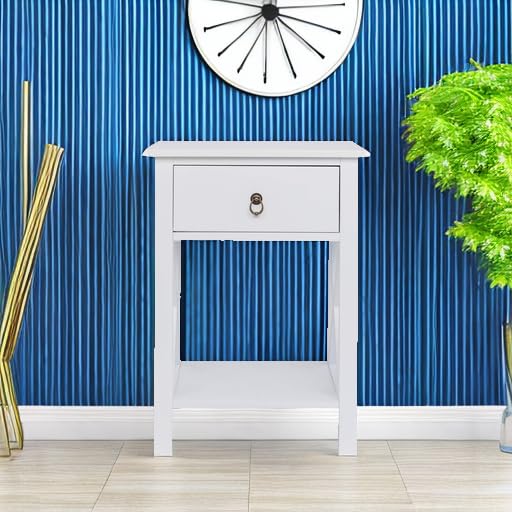 Bonnlo Nightstands Set of 2, Night Stand Set of 2 with Drawer, Small White Farmhouse Nightstand Bedroom, End Table/Bed Side/White Side Table for Small Spaces, Kids Room, Living Room Bonnlo