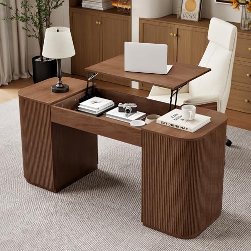 homary 59.8" Modern Standing Desk, Home Office Desk Engineered Wood Office Desk with Lift-Top & Ample Storage for Office, Study, Walnut homary