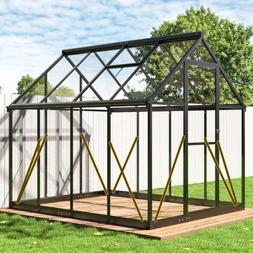 VIWAT 6x7.5 FT Greenhouse for Outdoors, Polycarbonate Greenhouse with Quick Setup Structure and Roof Vent, Aluminum Large Walk-in Greenhouse for Outside Garden Backyard, Black VIWAT