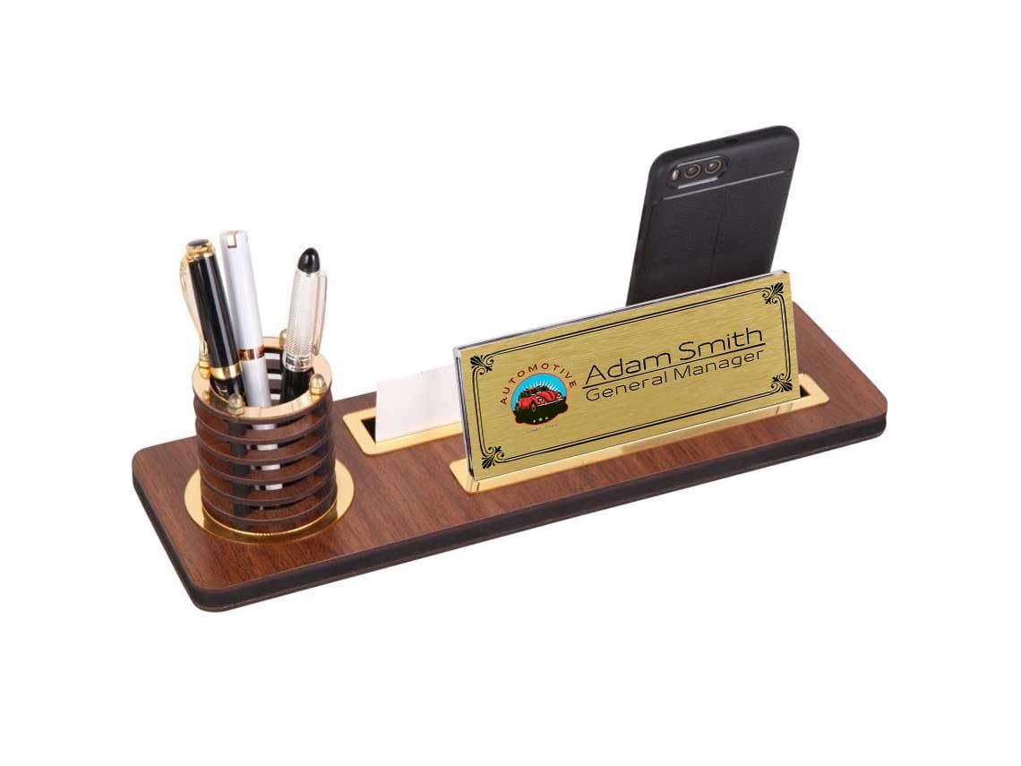 Personalized Luxury Desk Name Plate | Wooden Desk Name Plate with Pen and Cardholder, Custom Desk Name Plate, Office Sign, Desk Sign Generic