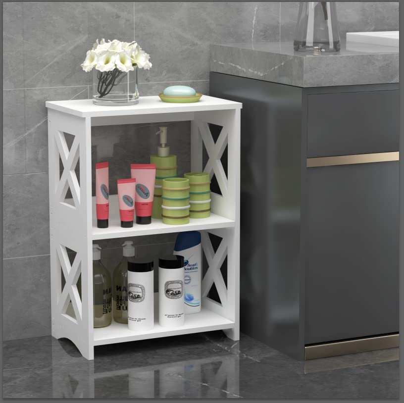 pikpuk Side Table, Narrow End Table with Storage Shelf, Minimalist Bedside Tables Nightstand, Small Bookshelf Bookcase, Bathroom Shelves, Display Rack for Bedroom, Living Room, Office, White. pikpuk