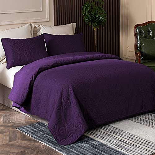 Whale Flotilla King Quilt Bedding Set, Soft Purple Bedspreads Quilts King Size for All Seasons, 3 Pieces Lightweight Geometric Star Pattern Coverlet Whale Flotilla