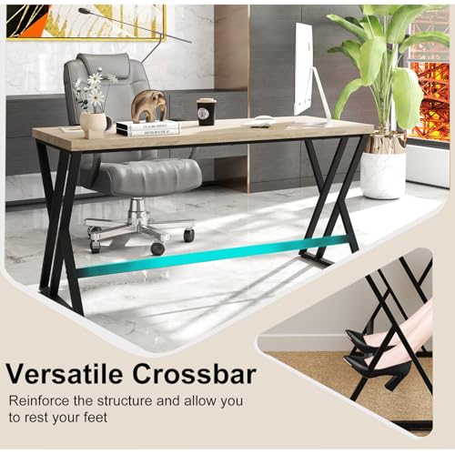 Tangkula 59" Computer Desk, Home Office Desk with Heavy-Duty Metal Frame & Crossbar, Executive PC Workstation, 5 FT Conference Room Table, Rectangular Meeting Table (Grey,1) Tangkula