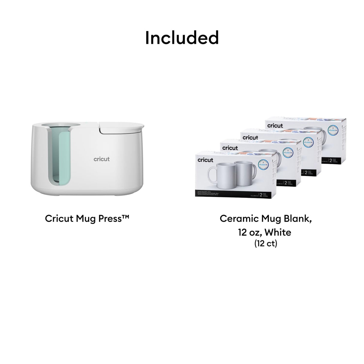 Cricut Mug Press + 12 Blank Mugs (12oz Each) Cricut