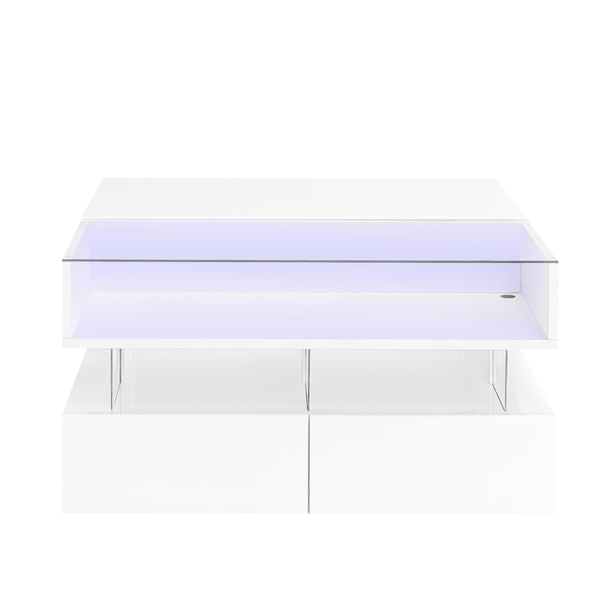 Modern Lift Top Coffee Table with with Storage Drawers, Square Center Table with Glass Tabletop & LED Lights for Living Room, White SOFTSEA