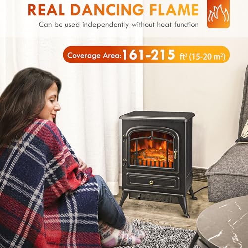 HOMCOM 22" Electric Fireplace Heater, Freestanding Fire Place Stove with Realistic LED Flames and Logs, and Overheating Protection, 725W/1450W, Black HOMCOM