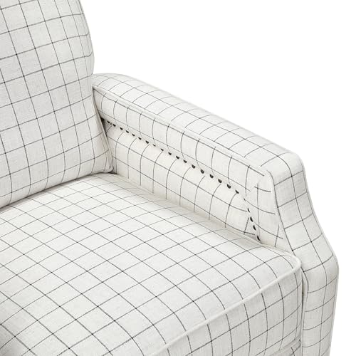 Lexicon Pushback Recliner Chair, Plaid Textured Fabric Armchair Push Back Reclining Chair, Nailhead Trim, Solid Wood Legs, Easy Assembly for Living Room/Office/Apartment, Off-White Lexicon