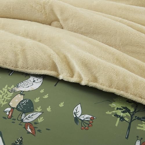 Intelligent Design Kids Twin Comforter Set, Reversible Plush Kids Comforter, Cozy Plush Reverse Bedding, Winter Fluffy Bed Set, 1 Sham, Enchanting Forest Animals, Heath, Twin, Sage Green 2 Piece Intelligent Design