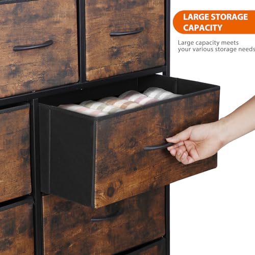 SUPER DEAL Dresser for Bedroom Fabric Dresser Storage Tower Tall Chest Organizer Unit with 9 Drawers for Living Room Nursery Entryway Closets, Steel Frame, Wood Top Rustic Brown SUPER DEAL