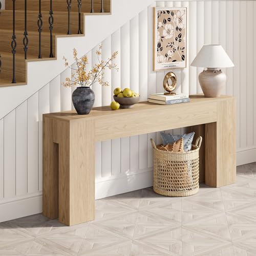 Epecoya Extra Long Sofa Console Table for Entryway Living Room, 79-Inch Farmhouse Wood Behind Couch Table, Rectangular Accent Console with Wooden Double Base for Hallway Foyer Entrance, Light Oak Epecoya