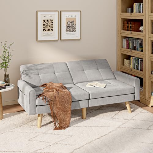 Gizoon 70.9" Sofa Bed, Futon Couch Bed with Adjustable Backrest, Modern Sleeper Sofa with Removable Armrest for Extended Length, Love Seat for Living Room, Office and Small Spaces, Apartment, Grey Gizoon