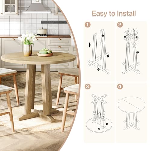 Tribesigns Small Conference Table for 2-4 People, 31.5" Round Office Meeting Table with Unique & Sturdy Pedestal, for Conference Room, Small Spaces, Natural Wood Color Tribesigns