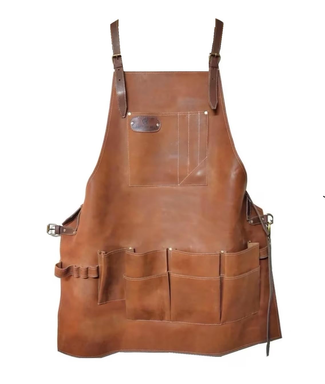 Leather Hubb 8-Pocket Leather Tool Apron Electrician Apron, Carpenter Apron, Tool Pouch, Apron for Welding, Blacksmith, Woodworking, BBQ Apron | Heat & Flame Resistant | Adjustable 33” to 54” Leather Hubb