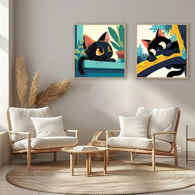 KYOQFVN Paint by Numbers Kit for Adults Framed - Black Cat Paint by Numbers for Adults with Frame, DIY Acrylic Easy Painting by Numbers for Home Wall Decor 8x8inch KYOQFVN