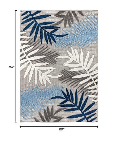 Rugshop Blue Palm Frond Indoor/Outdoor Area Rug Non-Shedding Easy Cleaning for Patio, Deck and Living Room, 5' x 7' Rugshop