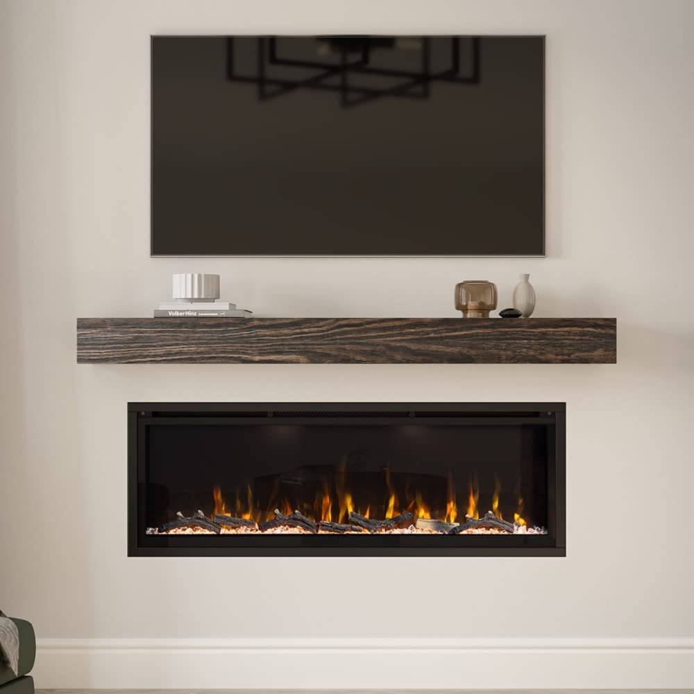 Modern Ember Aerus 72 Inch Smart Linear Electric Fireplace - Recessed in-Wall and Wall-Mount, Multiple Flame Colors, Compatible with Alexa and Google Assistant, Black Modern Ember