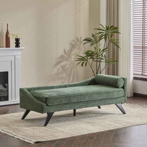 Christopher Knight Home Cagle Upholstered Loveseat Sofa with Splayed Legs, Birch Wood Frame Lounge Chair, Living Room Chaise Lounge Chair Indoor, Soft Lounge Sofa with Rolled Accent Pillow, Green Christopher Knight Home