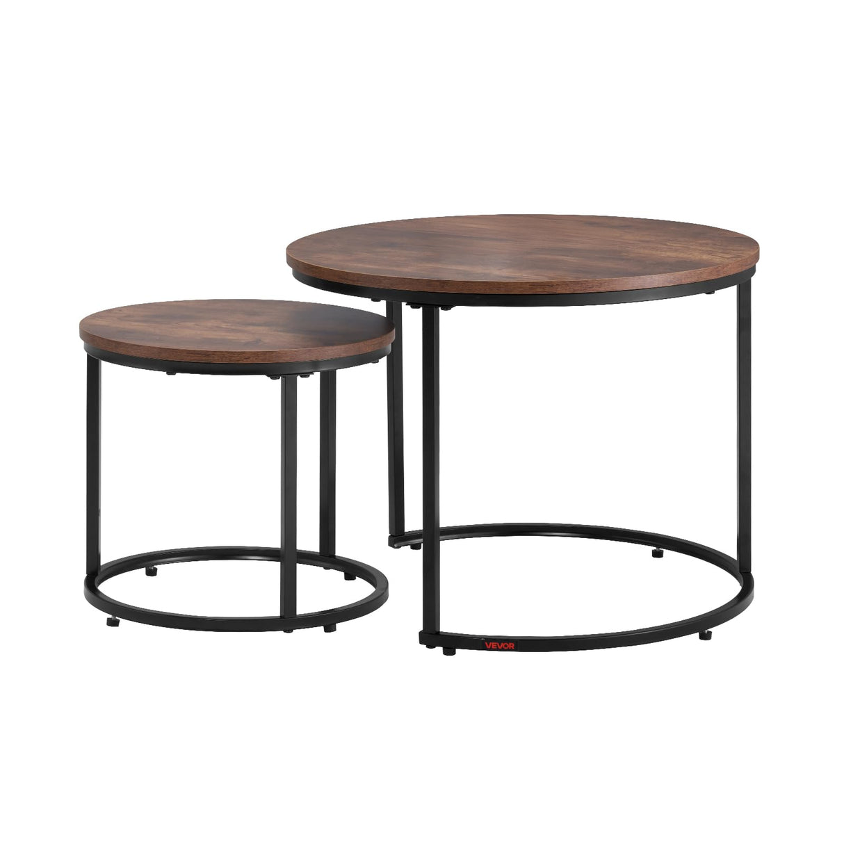 VEVOR Nesting Tables, Coffee Table Set of 2, 23.6 inch Round Coffee Table, Small Coffee Tables Night Stand with Metal Frame, for Living Room, Bedroom, Office (Brown & Black) VEVOR