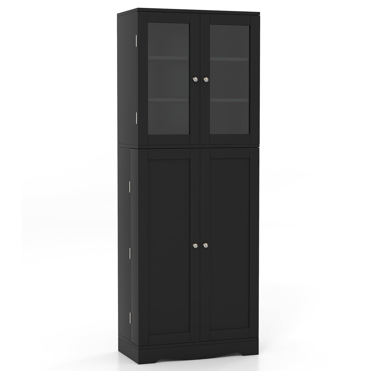 Giantex 63.5" Pantry Organizers and Storage, Freestanding Tall Storage Cabinet for Kitchen Bathroom Living Room Office, Wooden Utility Cupboard with Glass Doors & Shelves, 12.5"x24"x63.5" (Black) Giantex