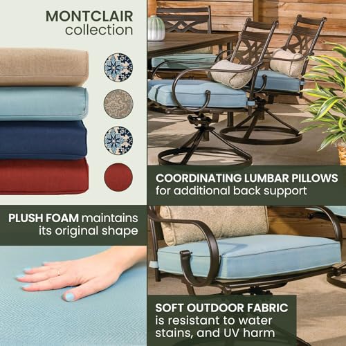 Hanover Montclair 7-Piece Outdoor Dining Set with 6 Swivel Rockers, Ocean Blue Cushions and Stamped Steel Rectangular Dining Table, Patio Dining Set for 6, Premium All-Weather Patio Furniture for Deck Hanover