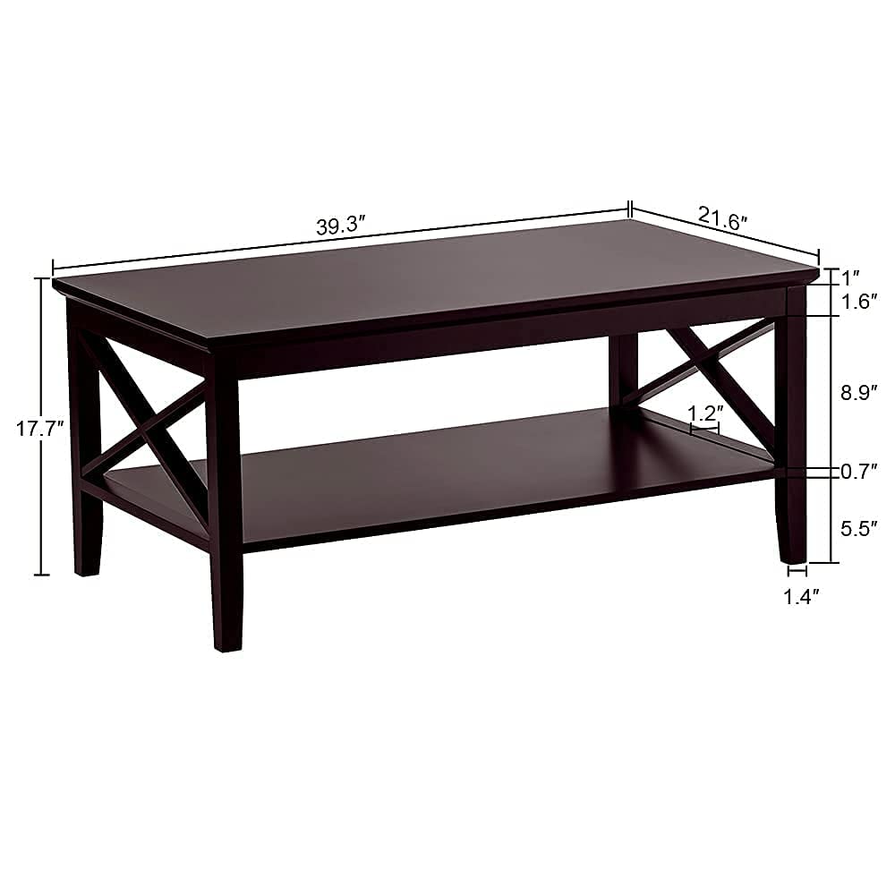 ChooChoo Oxford Coffee Table with Thicker Legs, Espresso Wood Coffee Table with Storage for Living Room 40 inches ChooChoo