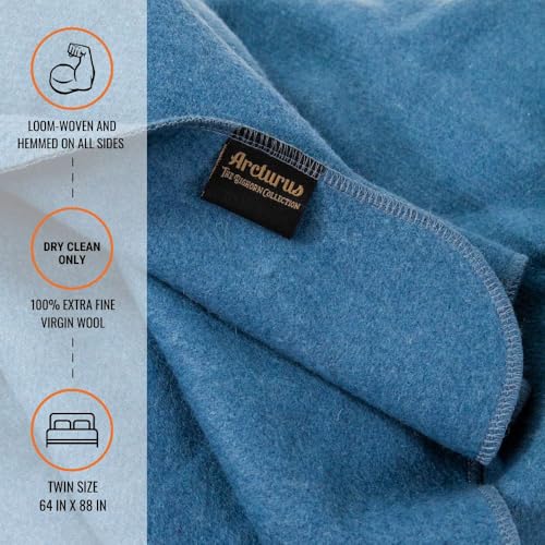 Arcturus Bighorn 100% Virgin Wool Blanket | Heirloom-Quality Wool Bedding for Home & Cabin | Warm, Thick & Durable (Twin Size, Steel Blue) Arcturus