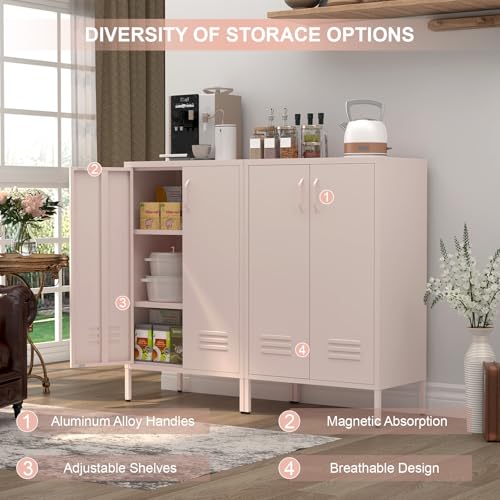IRONFFICE Storage Cabinet,Metal Cabinets with Doors and Shelves,2 Doors Locker Cabinet with Legs,Metal Locker Storage Cabinets,Entryway Cabinet for Office,Classroom,Bedroom,Pink IRONFFICE
