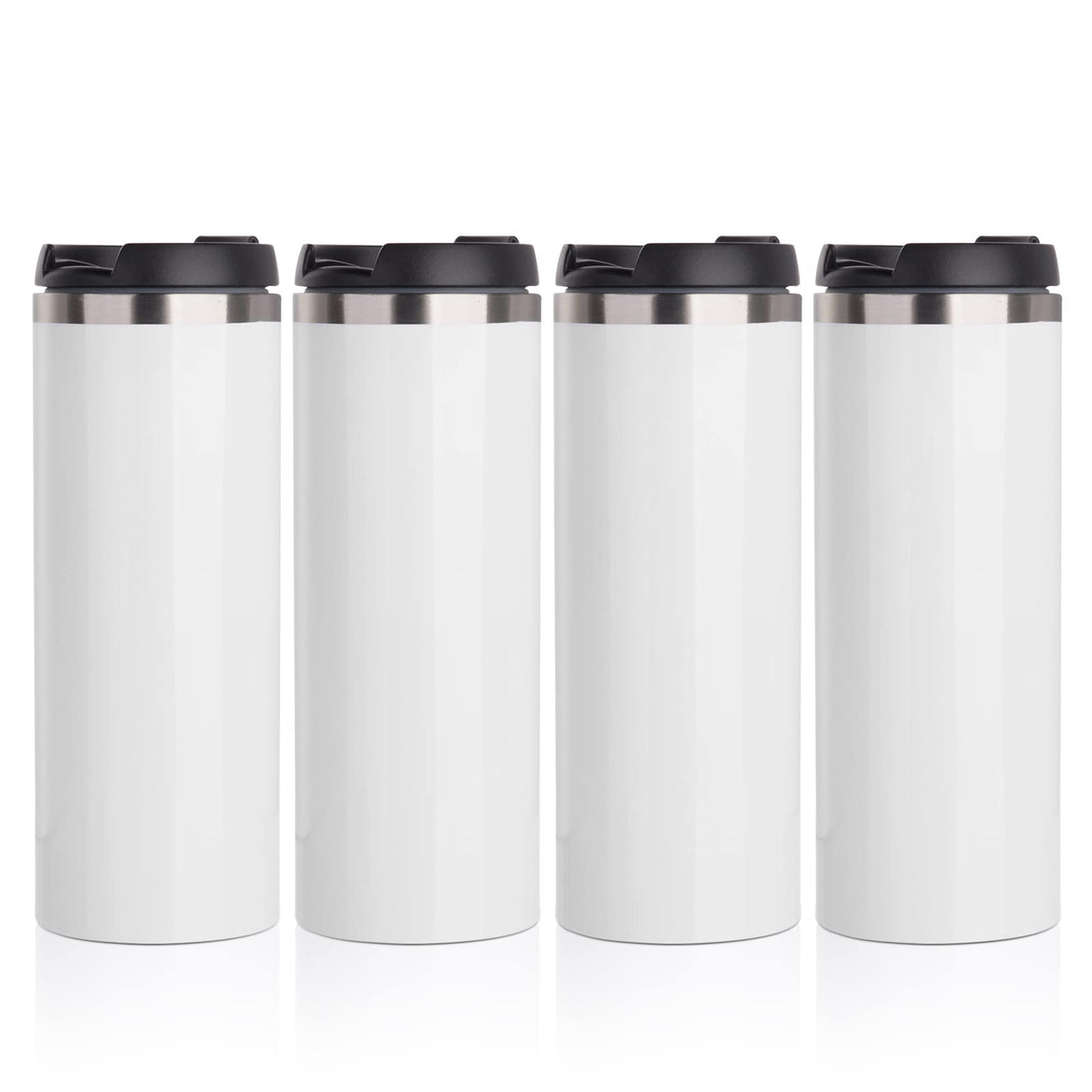 PYD Life Sublimation Tumblers Water Bottles 14 OZ White with Lid Stainless Steel Double Walled Coffee Tumblers Vacuum Insulated Flasks for Tumbler Heat Press 4 Pack PYD Life