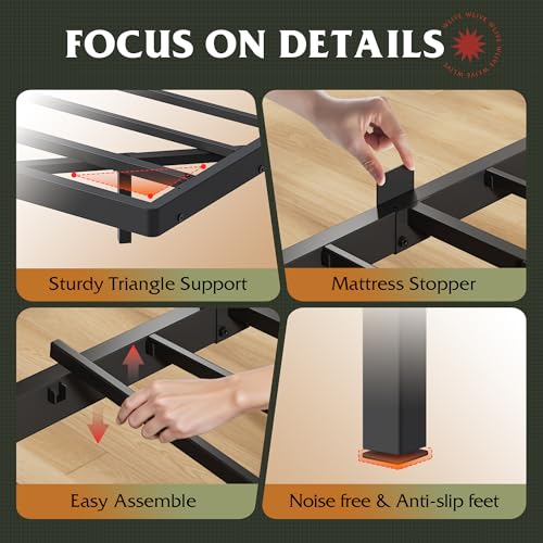 WLIVE Floating Full Bed Frame, 1500Lbs Heavy Duty Metal Platform with LED Light and Charging Station, No Box Spring Needed, Easy Assembly, No Noise, Full Size, Black WLIVE