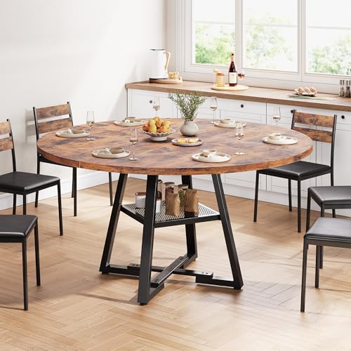 Jocoevol 51'' Round Dining Table for 6,Kitchen Dining Room Circle Dinner Pedestal Table,Space Saving Wood Kitchen & Dining Room Furniture (Vintage, 51In) Jocoevol