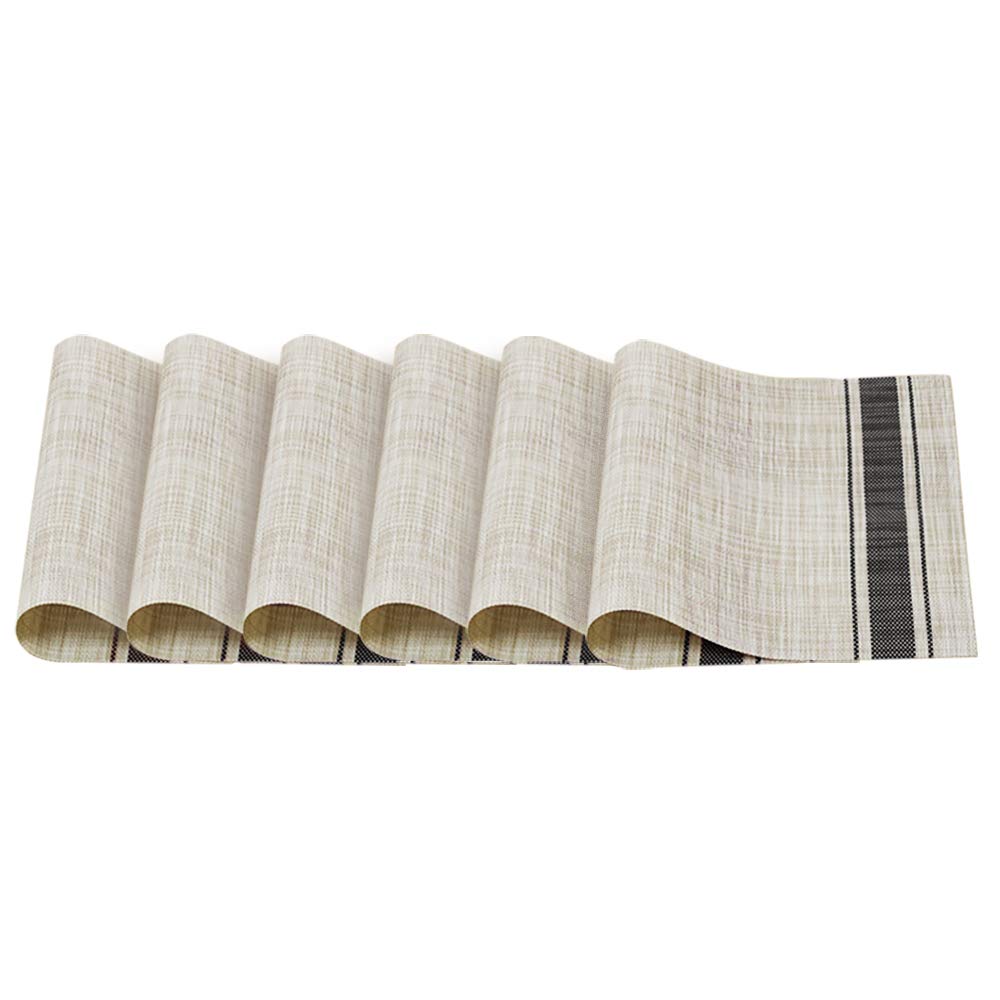 YOSICHY Table Mats Set of 6 Crossweave Woven Vinyl Placemats Heat Resistant Non-Slip Kitchen Placemats for Dining Table Washable Easy to Clean(Grey) YOSICHY