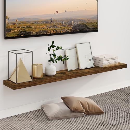 Fun Memories 55 Inch Fireplace Mantel Shelf -Long Floating Shelf, Wall Mounted Farmhouse Display Shelf with Invisible Heavy Duty Metal Bracket, Brown Fun Memories