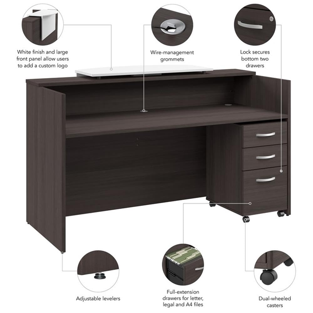 Bush Business Furniture Arrive 72W x 30D Reception Desk with Counter and Mobile File Cabinet in Storm Gray Bush Furniture