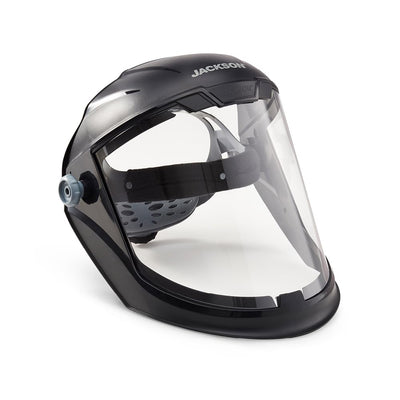 Jackson Safety Lightweight MAXVIEW Premium Face Shield - Mask with 370 Speed Dial Ratcheting Headgear, ANSI Z87.1, for Work, Grinding, Cutting - Anti Fog Coating - Clear Tint