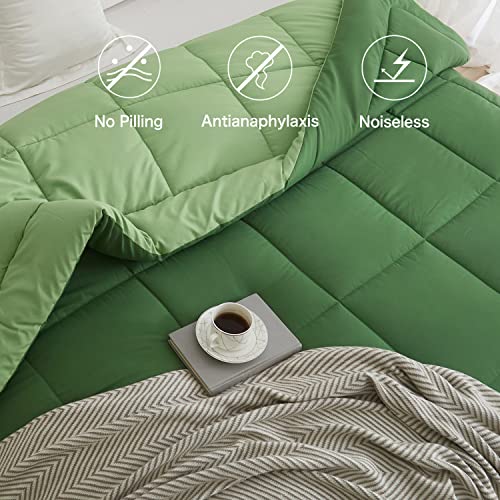 BedTreat Down Alternative Comforter Twin Duvet Insert with Corner Tabs, All Season Quilted Bed Comforter Box-Stitched Twin Comforter Olive Green and Grass Green,Machine Washable Microfiber Bedding BedTreat