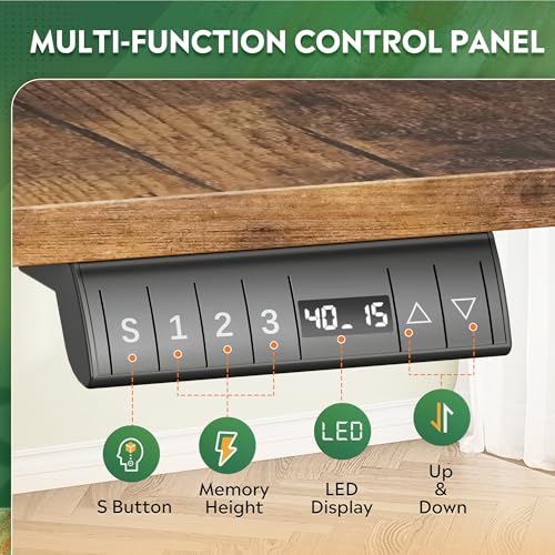 DEVAISE L Shaped Standing Desk Adjustable Height, Dual Motor Electric Corner Standing Desk, 63x55 inch Sit Stand up Home Office Desk with Splice Board, Rustic Brown DEVAISE