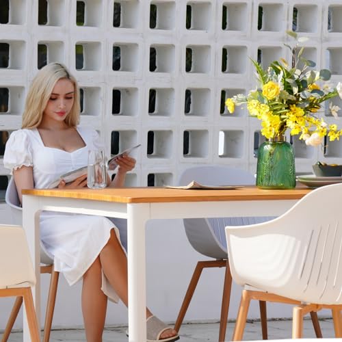 Grand patio 7-Piece Outdoor Dining Set with 6 Outdoor Modern Recycled Plastic Dining Chairs Rust Free Frame, Woodgrain Legs, Whale Modeling Design for Kitchen, Dining (Light Gray) Grand patio