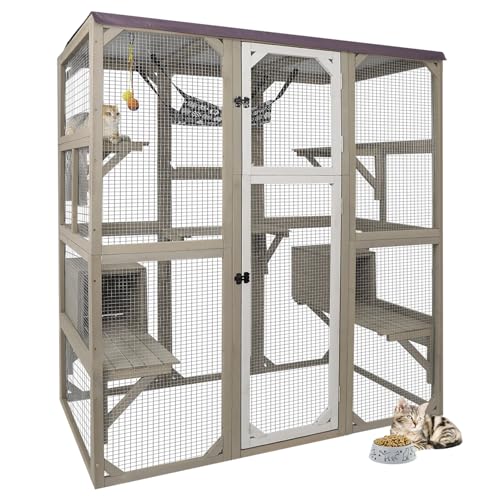 Ketive Catio Outdoor Cat Enclosure Cat Catio Cat House, Cat Cage Condo Indoor Playpen Kitty House Shelter with Multi Platforms, Waterproof Roof, Pull-Out Tray (59" L x 29.5" W x 67.7" H) ketive