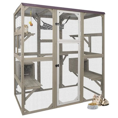 Ketive Catio Outdoor Cat Enclosure Cat Catio Cat House, Cat Cage Condo Indoor Playpen Kitty House Shelter with Multi Platforms, Waterproof Roof, Pull-Out Tray (59" L x 29.5" W x 67.7" H)