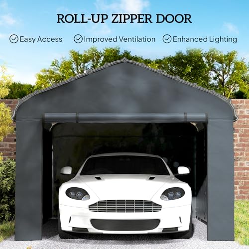 Outsunny Carport Replacement Sidewall Panels Set of 4 for 12' x 20' Carports, UPF50+ Waterproof PE Tarp Replacement Side Wall Cover with Zipper Door, Top Cover and Frame Not Included, Dark Gray Outsunny